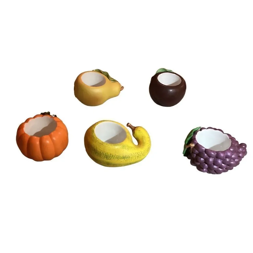 Set Of 5 Vintage Partylite Fine Porcelain Fruit Tea Light Candle Holders Fall Ho